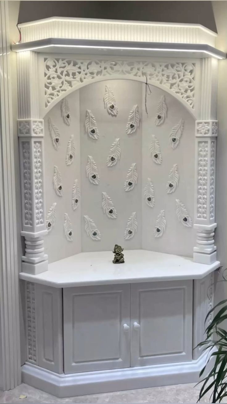 Auspicious White Marble Mandir (Design 1) — Hand-carved Makrana Marble Home Temples