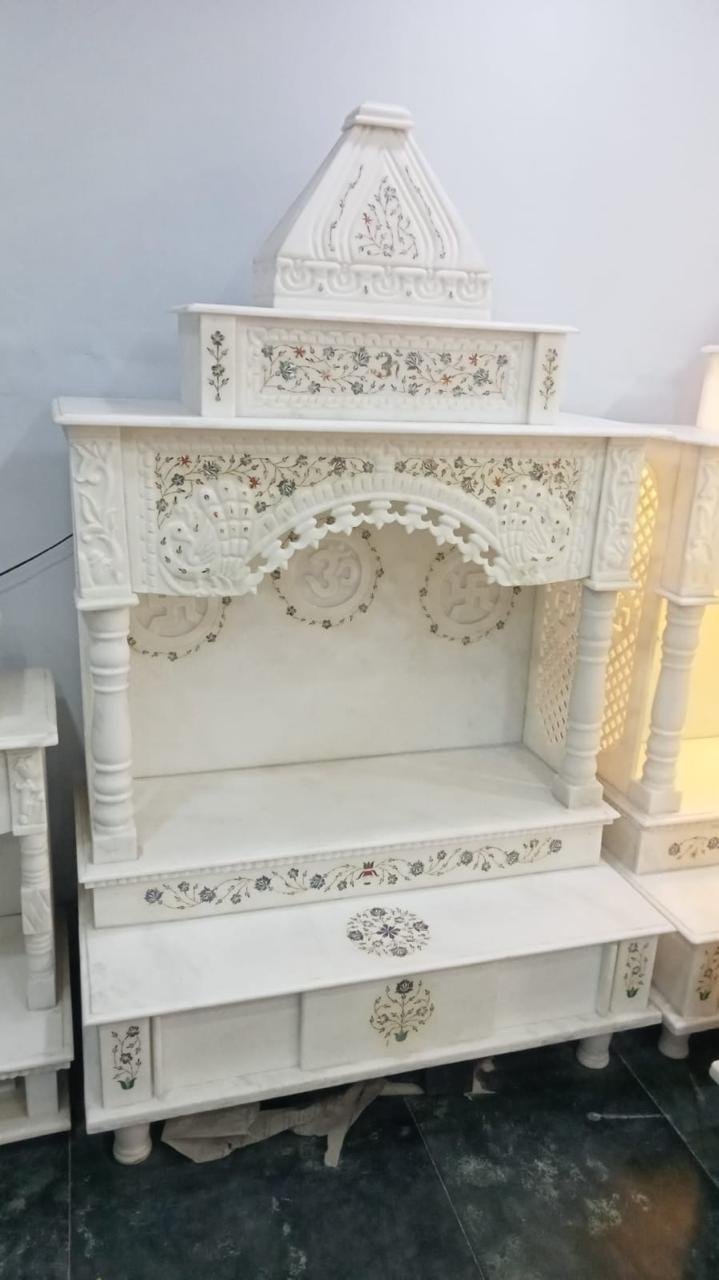 Auspicious White Marble Mandir (Design 14) — Hand-carved Makrana Marble Home Temples