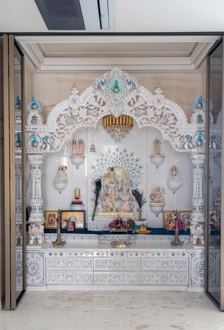 Auspicious White Marble Mandir (Design 16) — Hand-carved Makrana Marble Home Temples