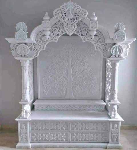 Auspicious White Marble Mandir (Design 18) — Hand-carved Makrana Marble Home Temples