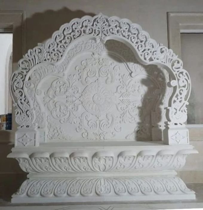 Auspicious White Marble Mandir (Design 2) — Hand-carved Makrana Marble Home Temples
