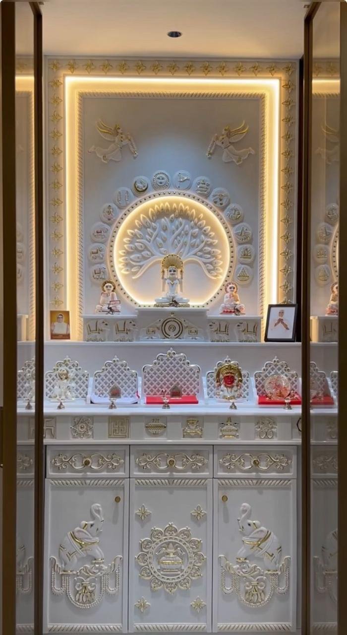 Auspicious White Marble Mandir (Design 20) — Hand-carved Makrana Marble Home Temples