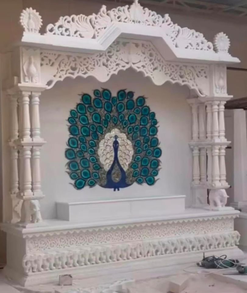 Auspicious White Marble Mandir (Design 3) — Hand-carved Makrana Marble Home Temples