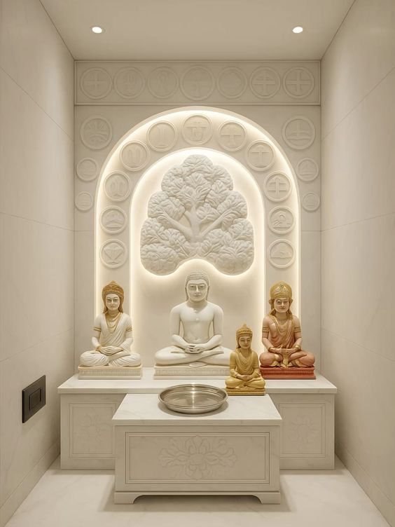 Auspicious White Marble Mandir (Design 5) — Hand-carved Makrana Marble Home Temples