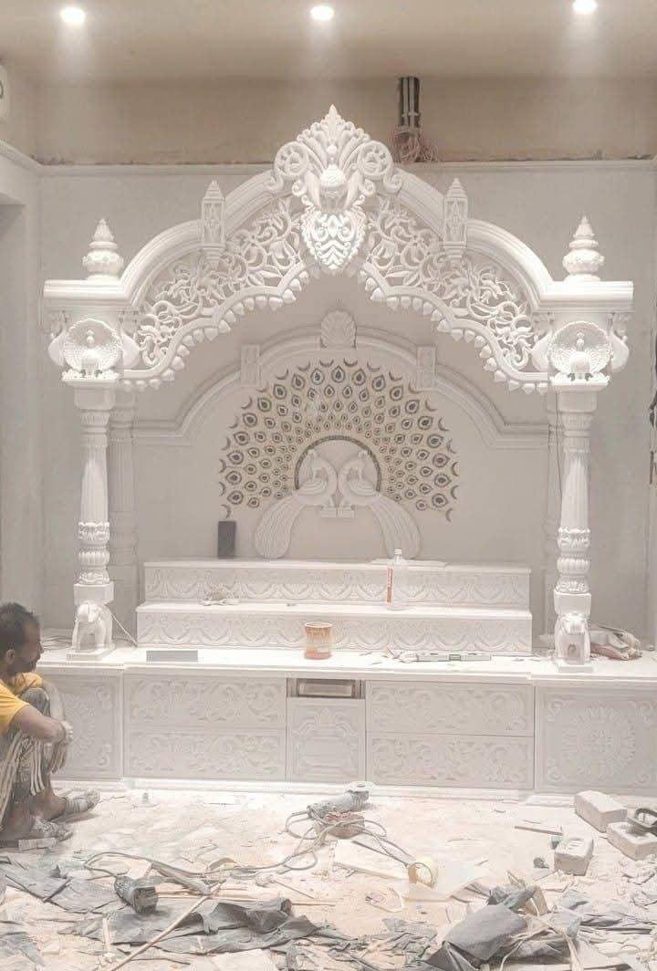 Auspicious White Marble Mandir (Design 6) — Hand-carved Makrana Marble Home Temples