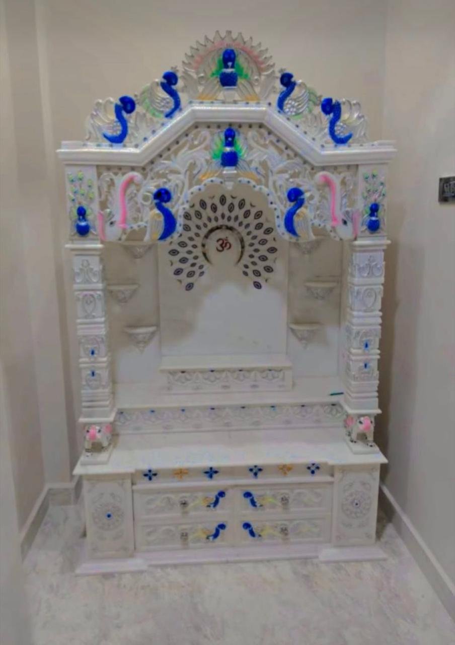 Auspicious White Marble Mandir (Design 7) — Hand-carved Makrana Marble Home Temples