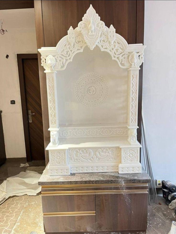 Auspicious White Marble Mandir (Design 9) — Hand-carved Makrana Marble Home Temples