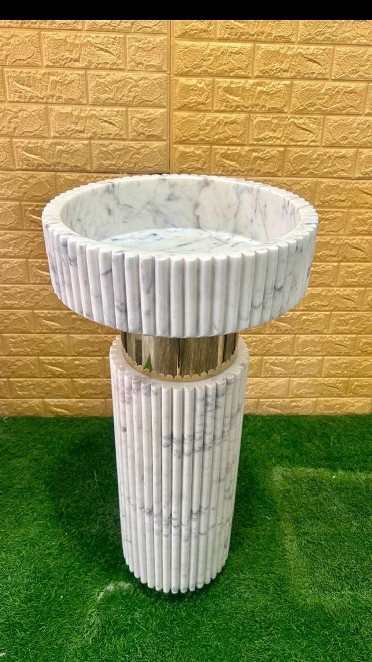 Pedestal Marble Basin — Hand-carved Makrana Marble Washbasin