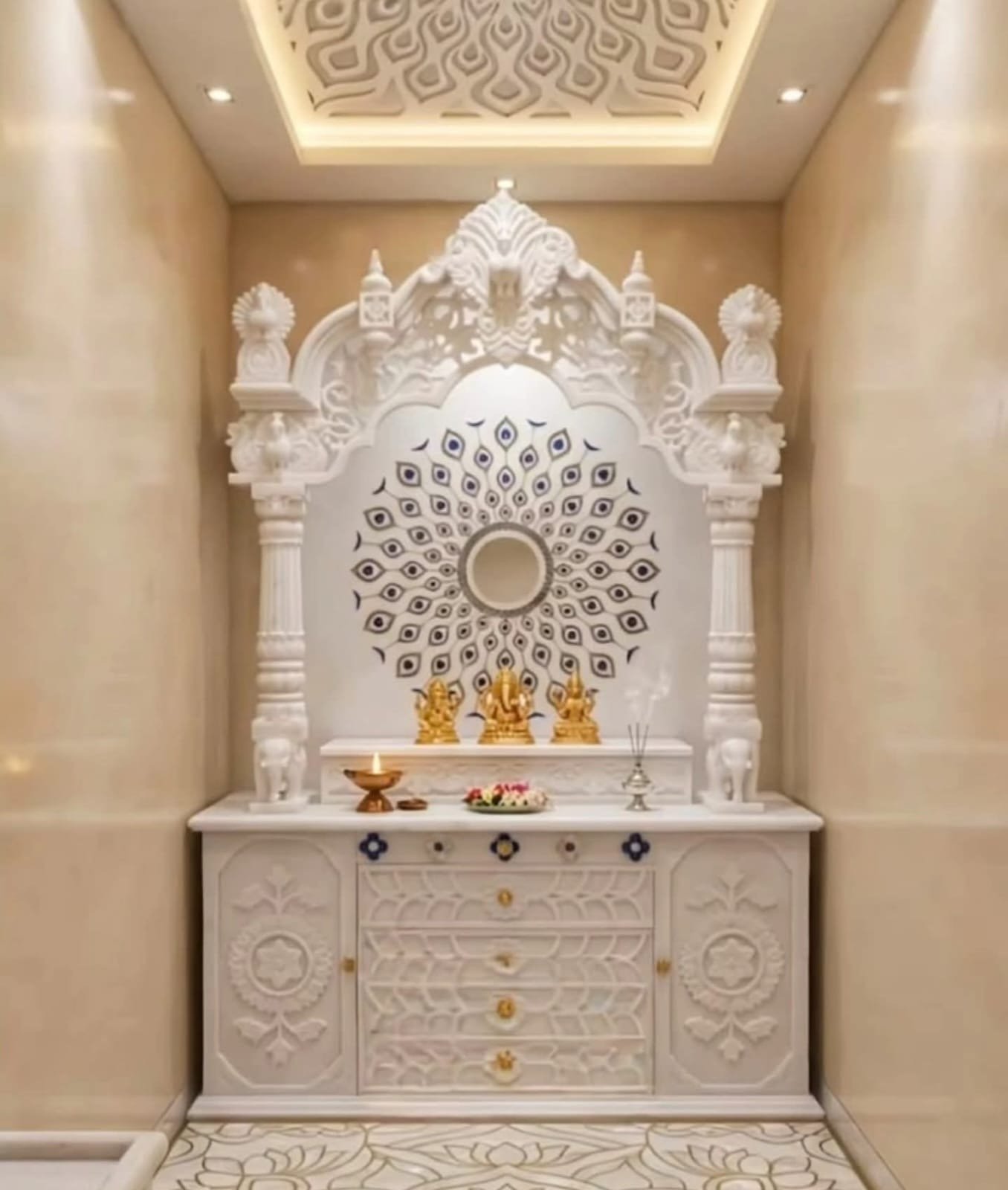 Royal White Marble Temple (Design 21) — Hand-carved Makrana Marble Home Temples