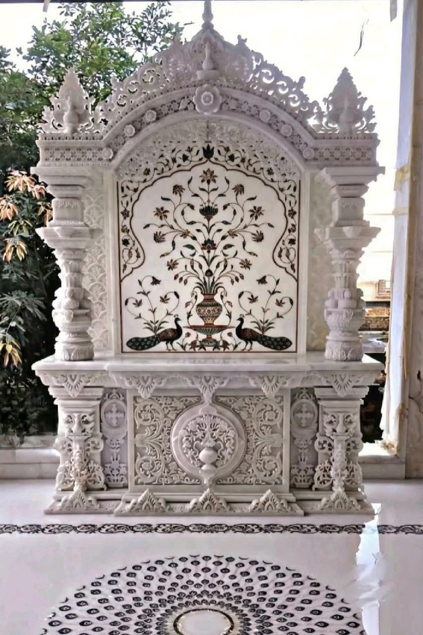 Royal White Marble Temple (Design 23) — Hand-carved Makrana Marble Home Temples