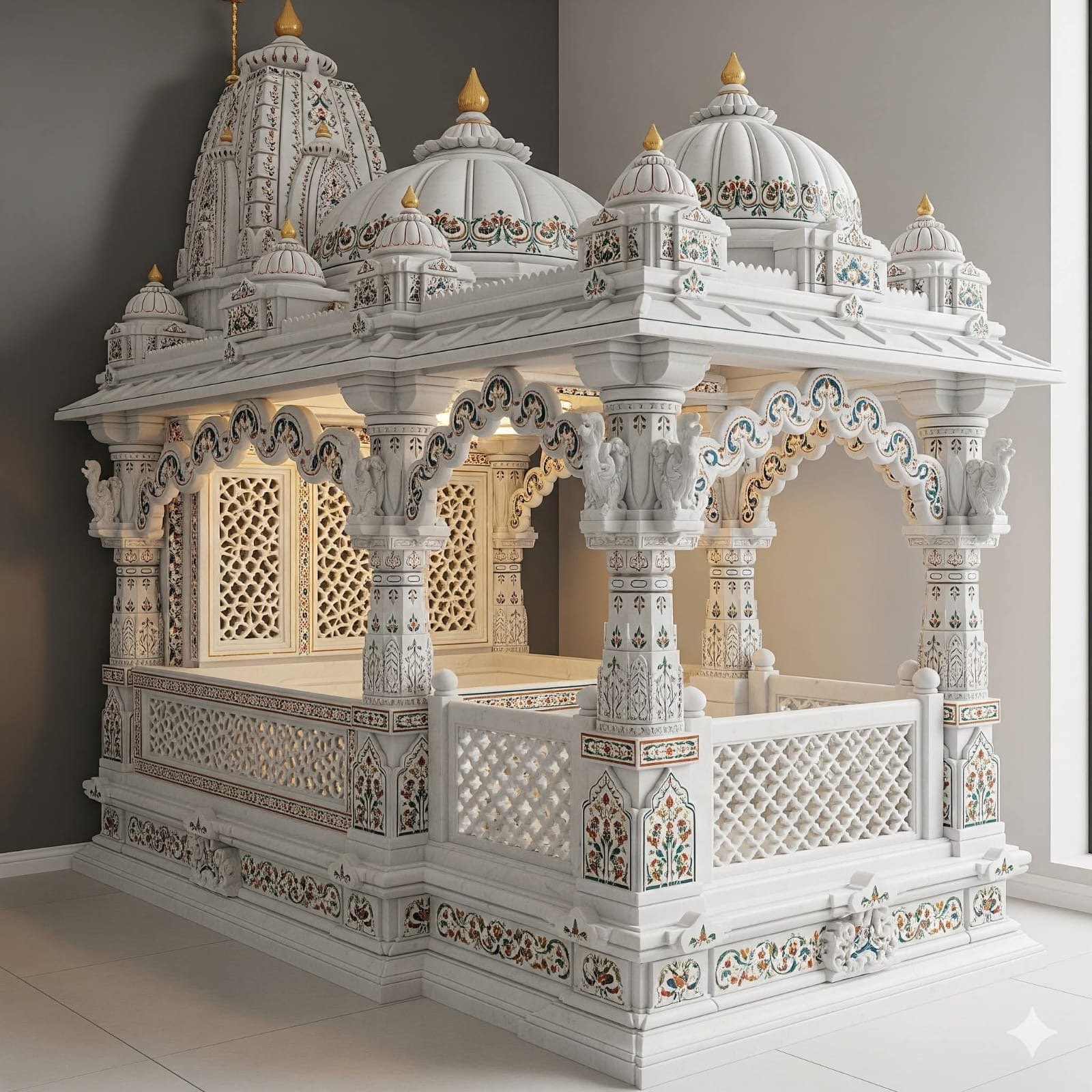 Royal White Marble Temple (Design 24) — Hand-carved Makrana Marble Home Temples