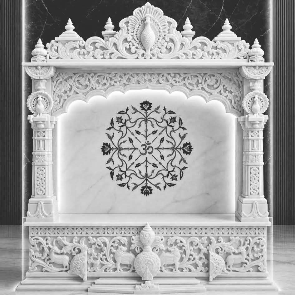 Royal White Marble Temple (Design 27) — Hand-carved Makrana Marble Home Temples