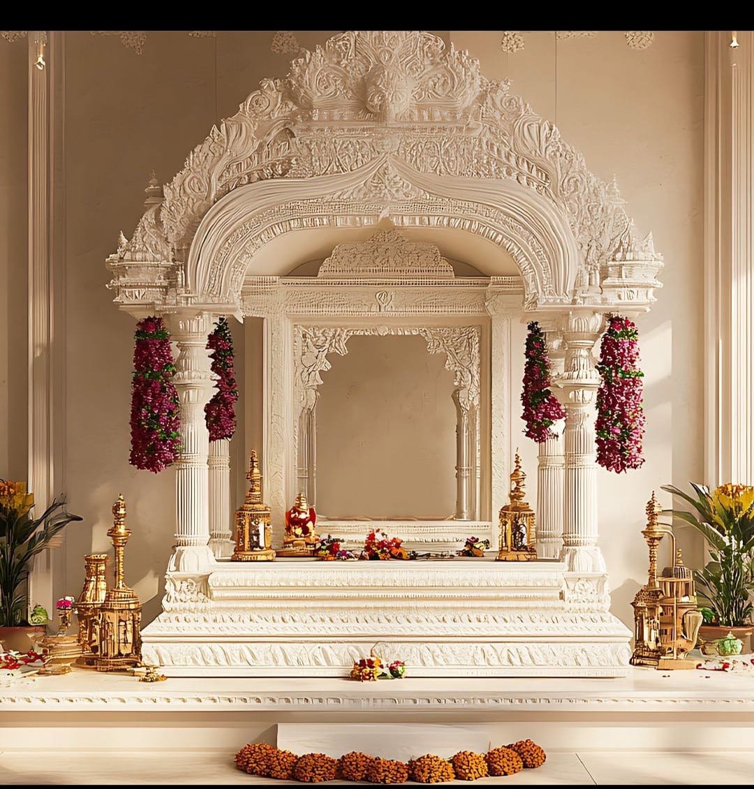 Royal White Marble Temple (Design 29) — Hand-carved Makrana Marble Home Temples