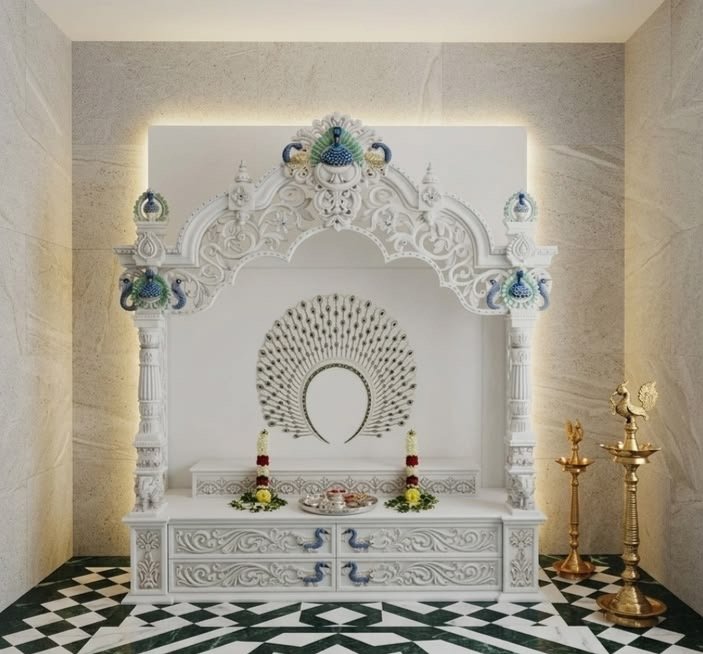 Royal White Marble Temple (Design 30) — Hand-carved Makrana Marble Home Temples