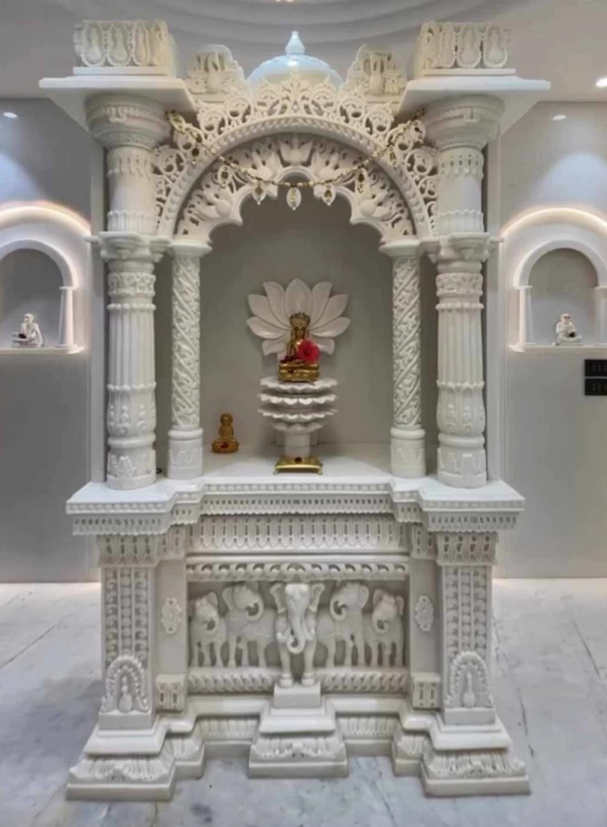 Royal White Marble Temple (Design 31) — Hand-carved Makrana Marble Home Temples