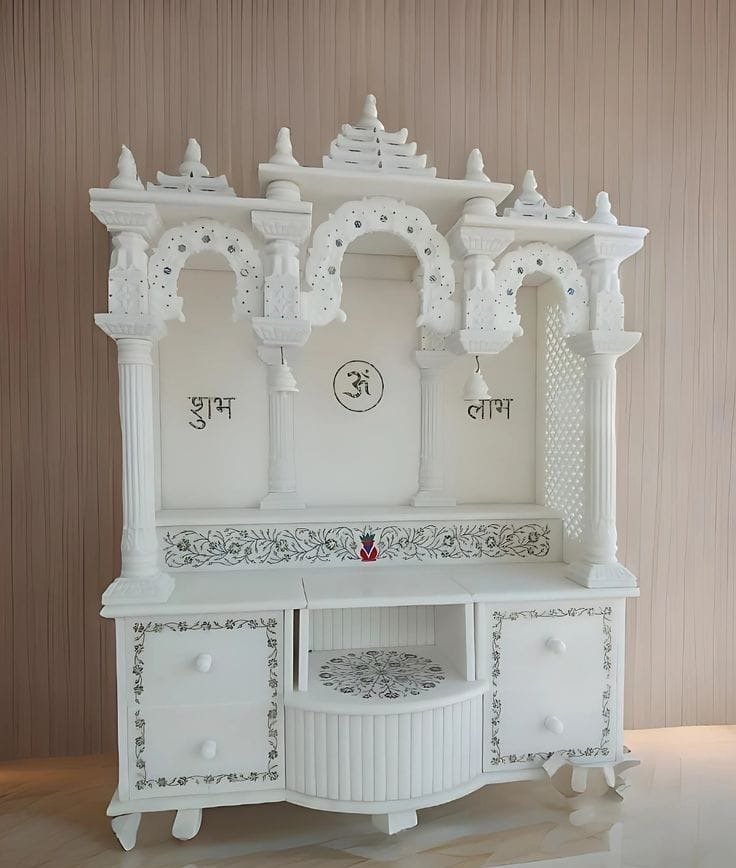 Royal White Marble Temple (Design 34) — Hand-carved Makrana Marble Home Temples