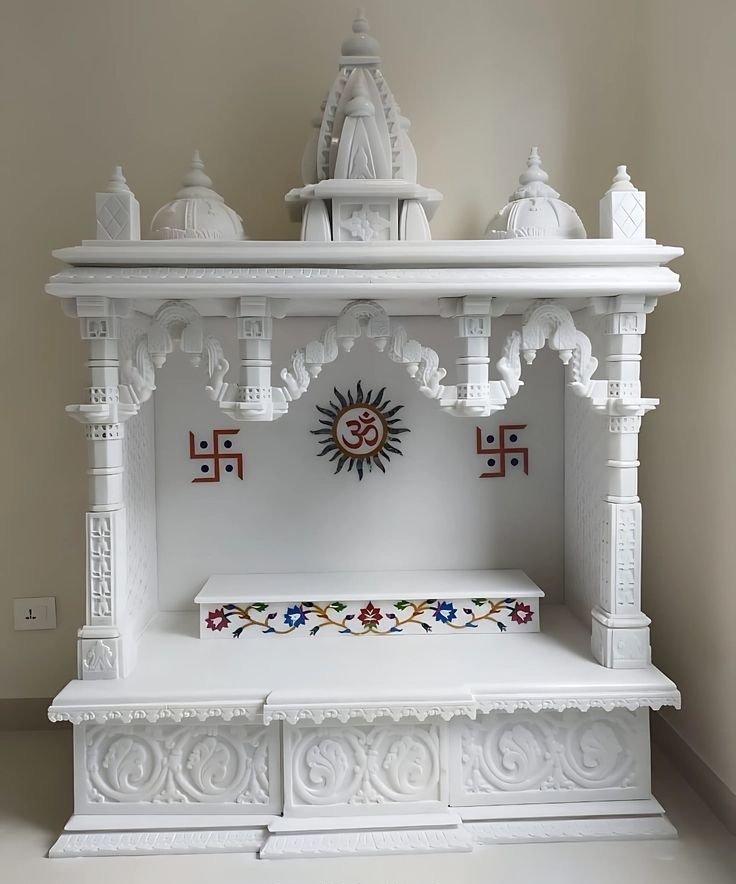 Royal White Marble Temple (Design 36) — Hand-carved Makrana Marble Home Temples