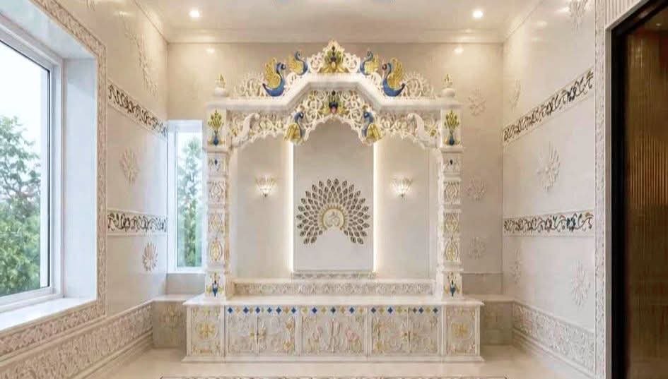 Royal White Marble Temple (Design 37) — Hand-carved Makrana Marble Home Temples