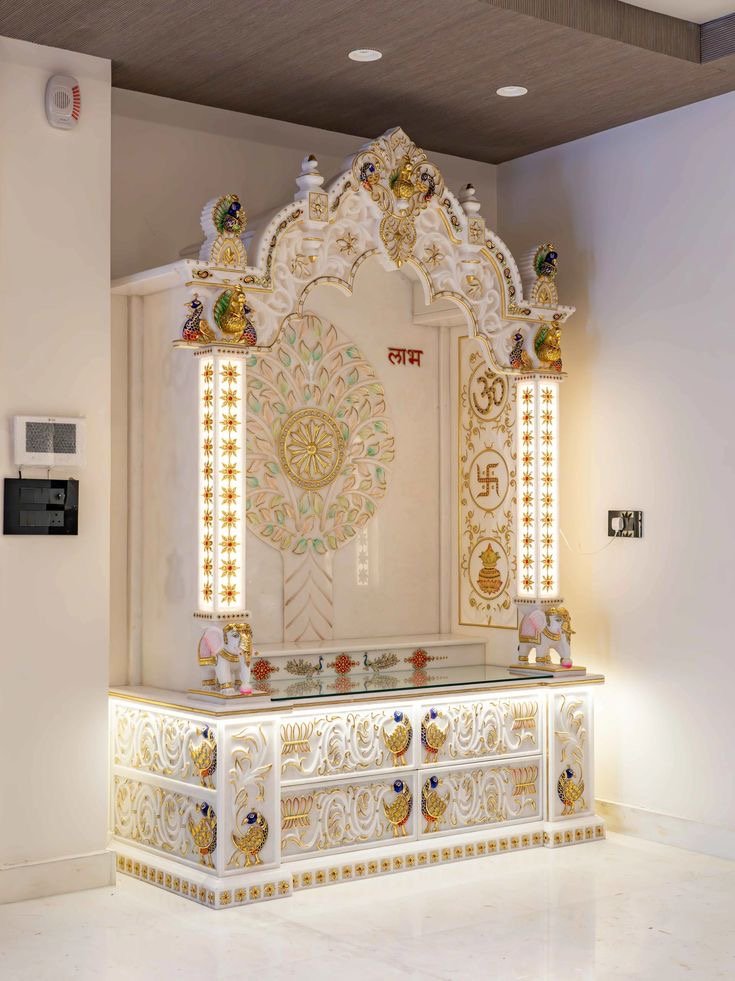 Royal White Marble Temple (Design 39) — Hand-carved Makrana Marble Home Temples