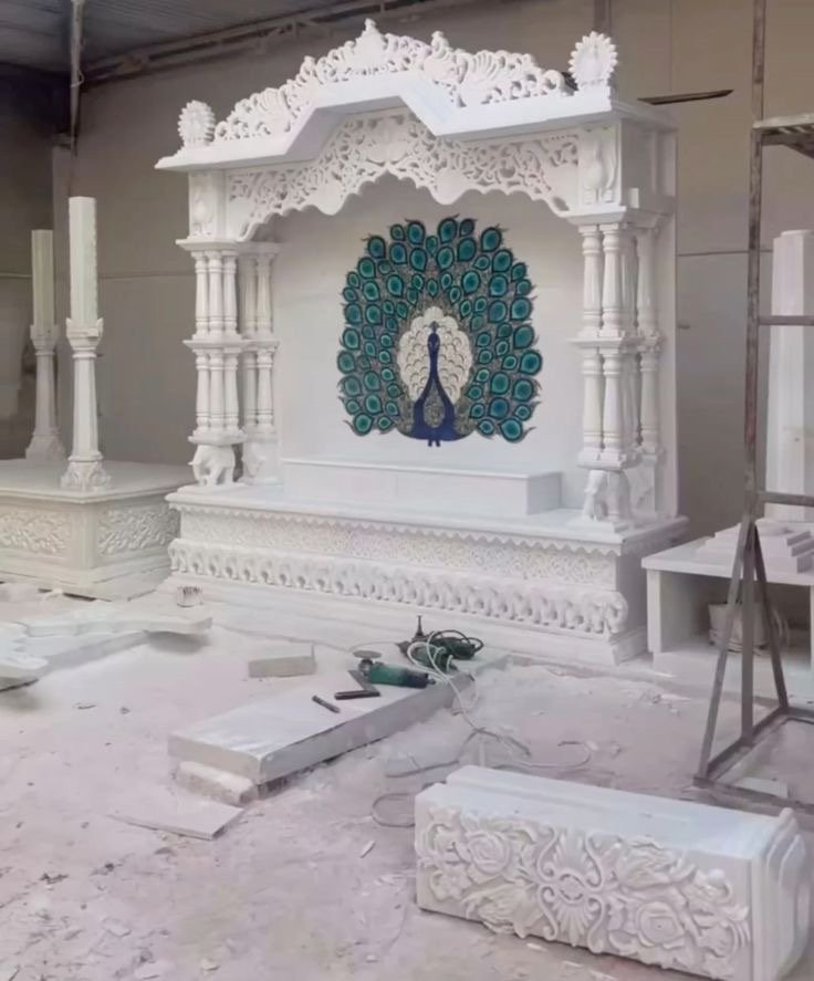 Royal White Marble Temple (Design 43) — Hand-carved Makrana Marble Home Temples