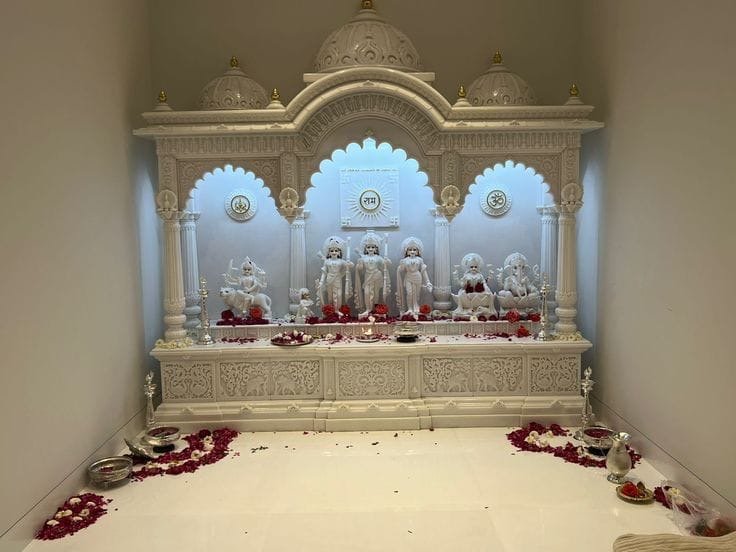 Royal White Marble Temple (Design 44) — Hand-carved Makrana Marble Home Temples