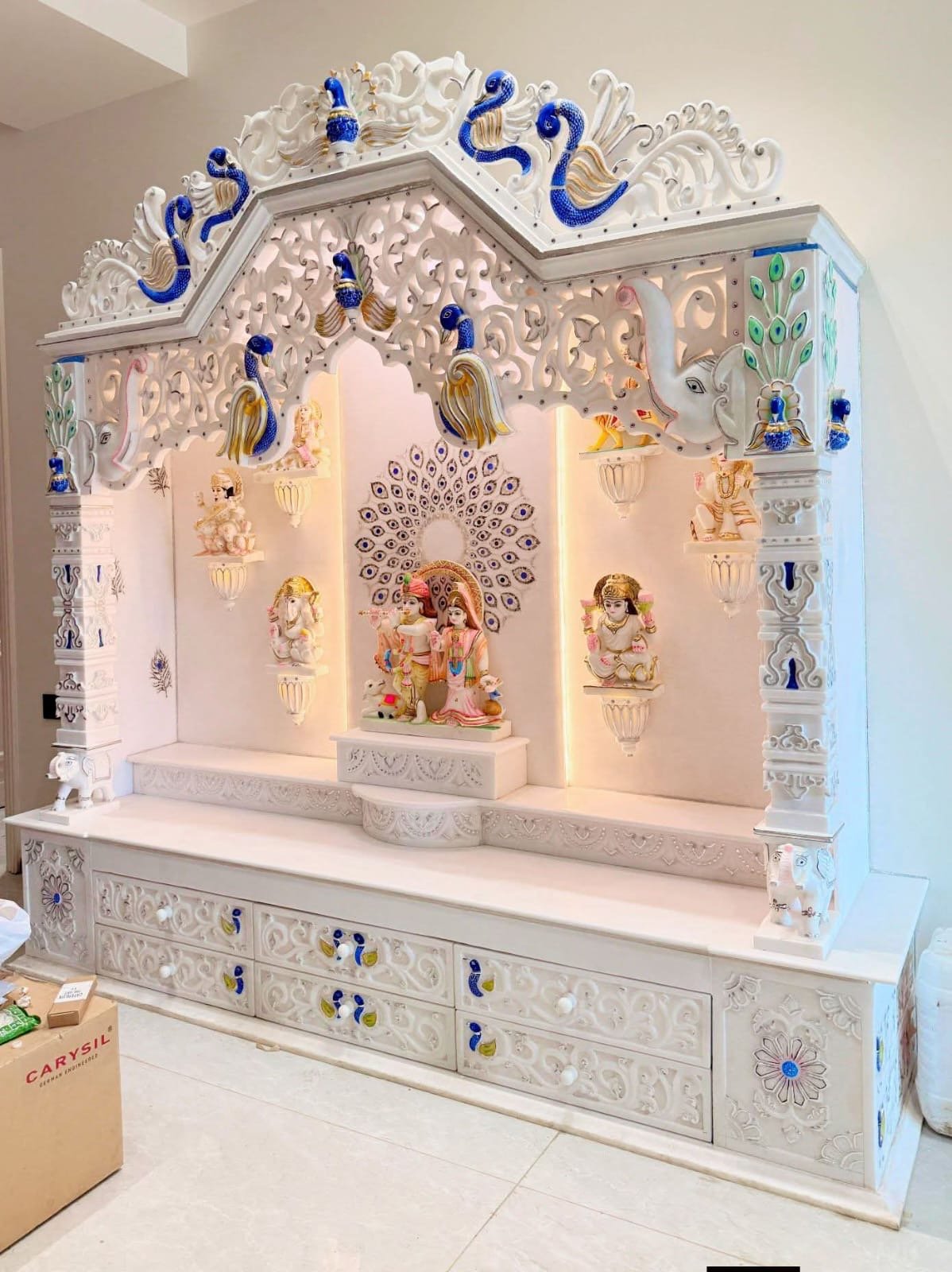 Royal White Marble Temple (Design 45) — Hand-carved Makrana Marble Home Temples