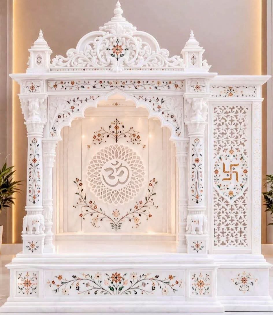 Royal White Marble Temple (Design 47) — Hand-carved Makrana Marble Home Temples