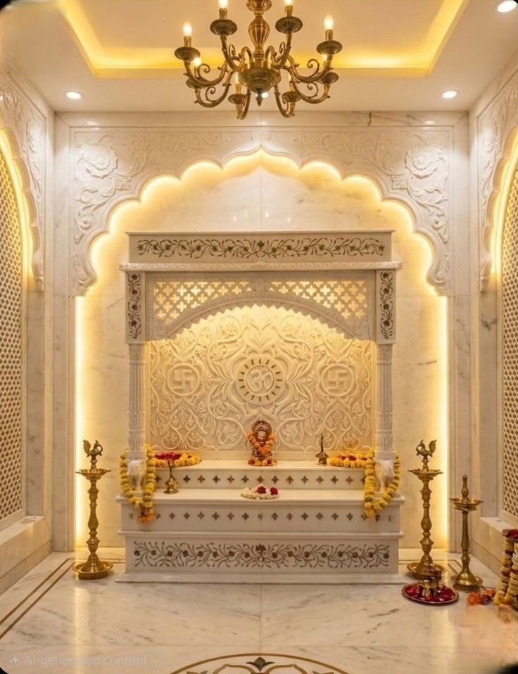 Royal White Marble Temple (Design 49) — Hand-carved Makrana Marble Home Temples