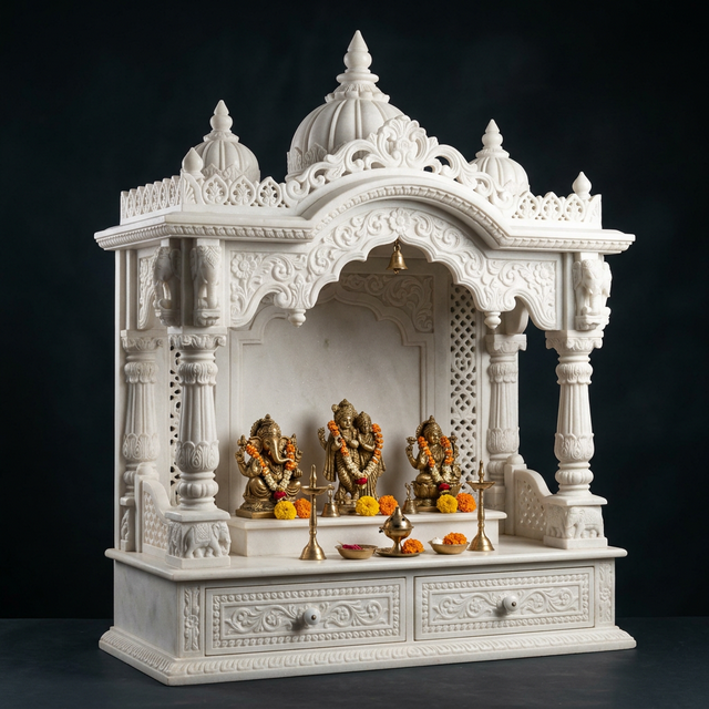Classic Ghar Mandir — Hand-carved Makrana Marble Home Temples