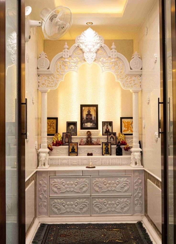 Royal White Marble Temple (Design 51) — Hand-carved Makrana Marble Home Temples