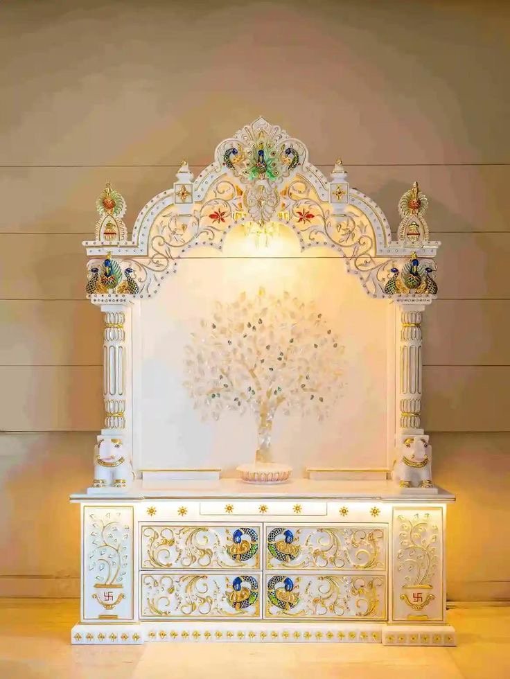 Royal White Marble Temple (Design 52) — Hand-carved Makrana Marble Home Temples