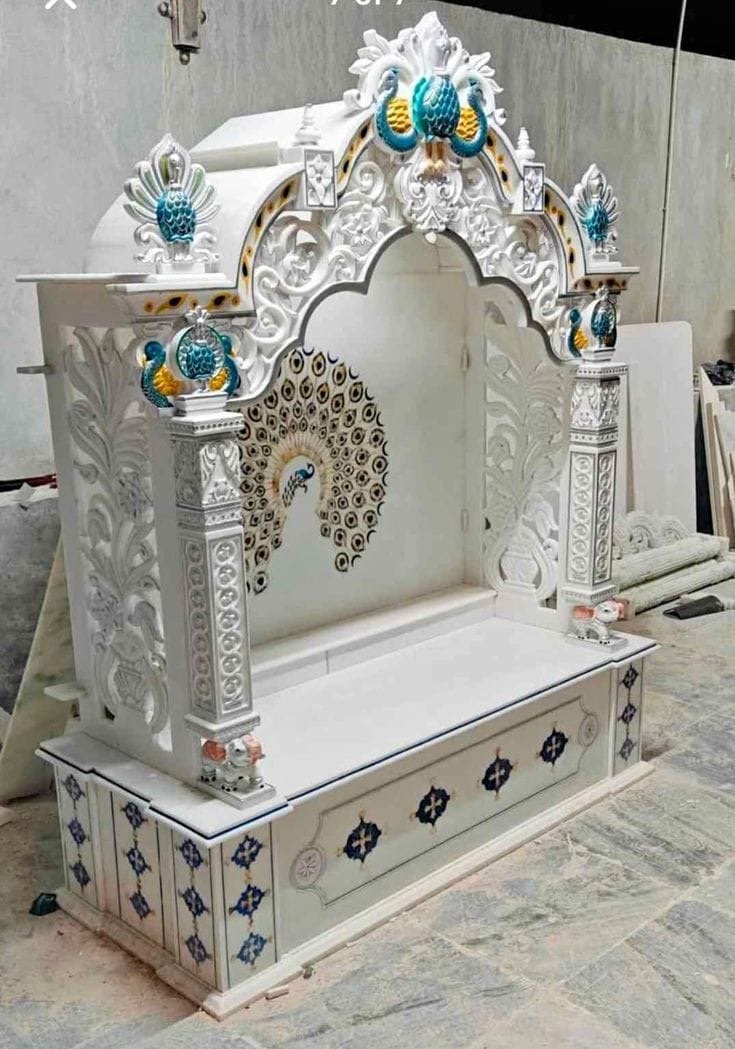 Royal White Marble Temple (Design 54) — Hand-carved Makrana Marble Home Temples