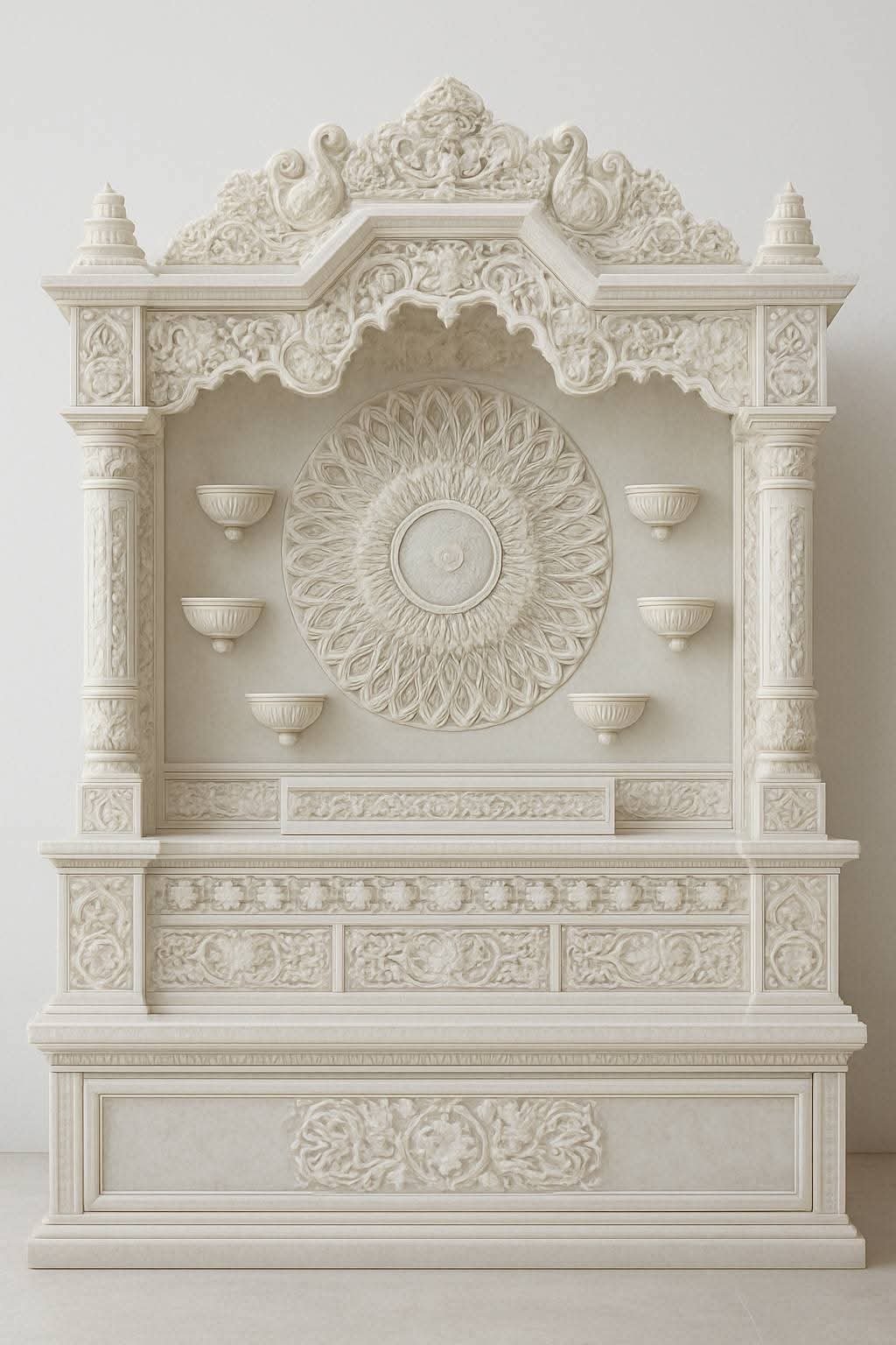 Royal White Marble Temple (Design 56) — Hand-carved Makrana Marble Home Temples