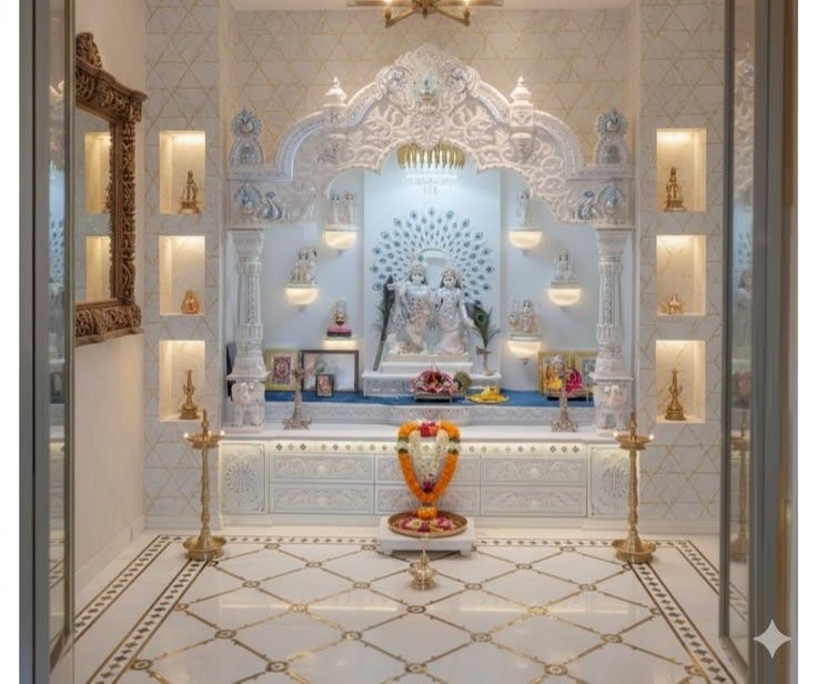 Royal White Marble Temple (Design 57) — Hand-carved Makrana Marble Home Temples