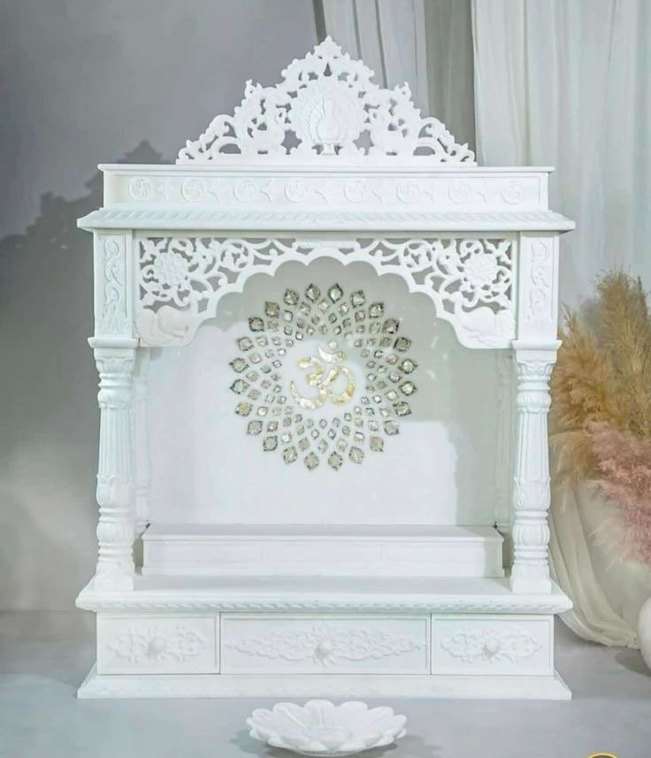 Royal White Marble Temple (Design 58) — Hand-carved Makrana Marble Home Temples