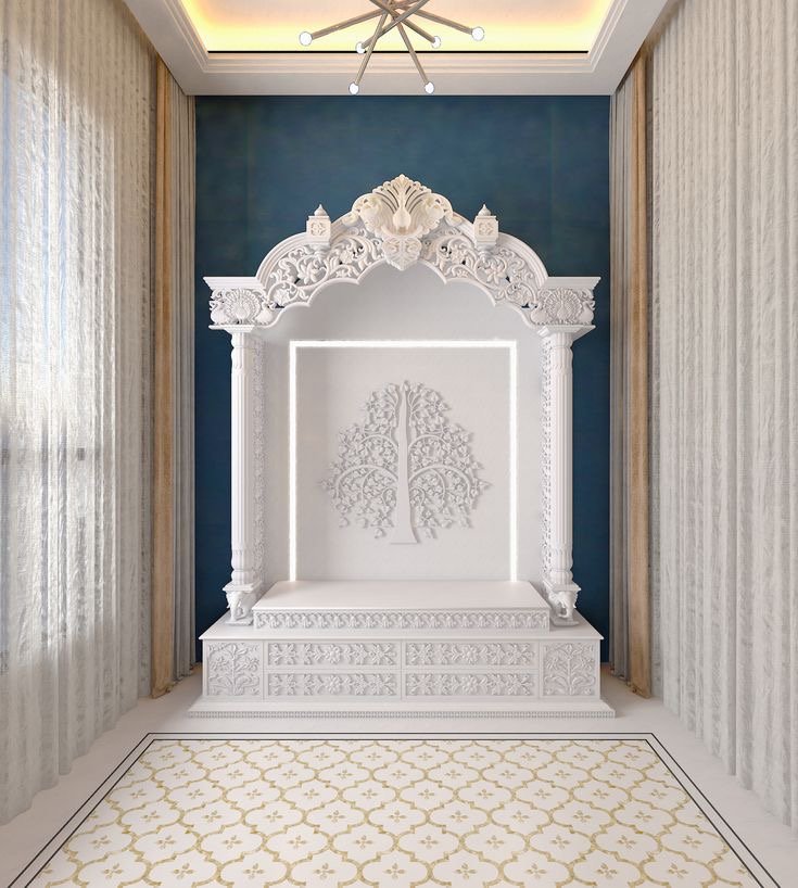 Royal White Marble Temple (Design 59) — Hand-carved Makrana Marble Home Temples