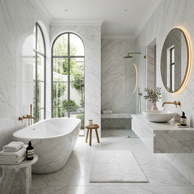 Luxury Bathroom Suite — Hand-carved Makrana Marble Unique Design Articals